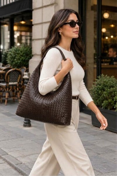 SHIKIRTI BAG STORE حقيبة كتف نسائية كبيرة الحجم باللون البني الحار (45 سم × 26 سم)
