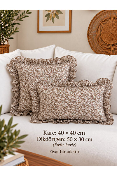 Decamor home Cotton Cotton Fabric Brown Mini Floral Ruffle Throw Pillow Cover...
