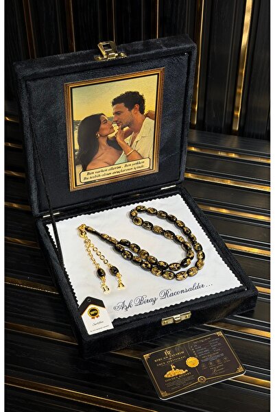 BİRCAN TASARIM Golden Rosary Premium Kutulu Kişiye Özel Resim, Yazı, İsim, Ha...