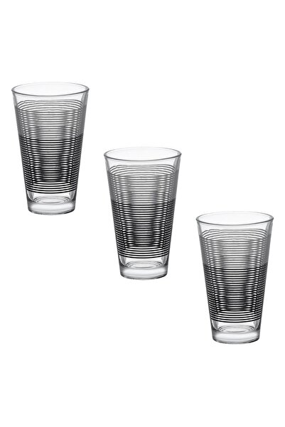 OEM Set 3 Pahare din Sticla Transparenta "Lines" 330ml - Inalte Model, Bucatarie