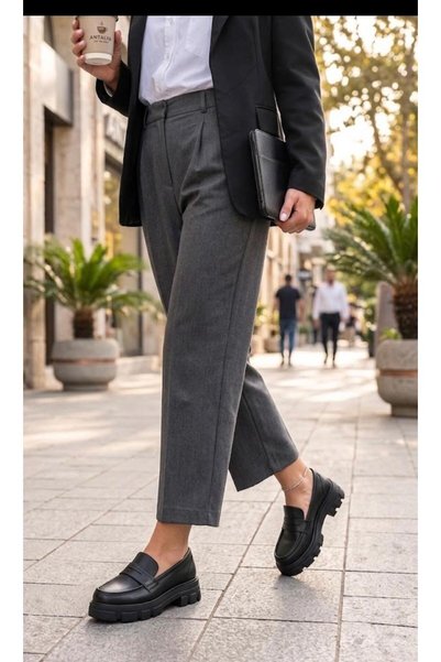yesmoda Y2K HARAJUKU TARZ BLUCHER OKUL KOLEJ LOAFER SİYAH MAT KALIN TABAN MAKOSEN AYAKKABI