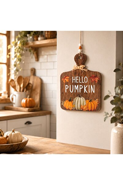 OEM Decoratiune Suspendabila din Lemn cu Frunze de Toamna & Dovleci "Hello Pu...