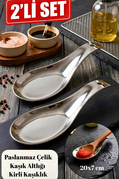 BRE HOME 2 adet Paslanmaz Çelik Kaşık Altlığı 2’li Set – Kirli Kaşık Tutucu 2...