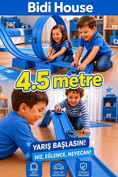 Bidi House مسار FLex باللون الأزرق بطول 4.5 متر، مسار سباق وحركة مرن - مسار س...