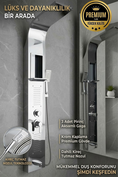 banyonatural Paslanmaz Çelik Krom Renk Duş Paneli, Robot Duş, Duş, Duş Fiskiy...