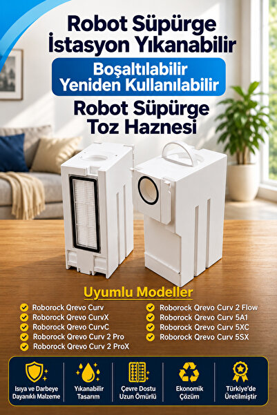 Toz Haznesi Roborock Qrevo Curv Serisi Uyumlu Yıkanabilir Yeniden Kullanılabi...