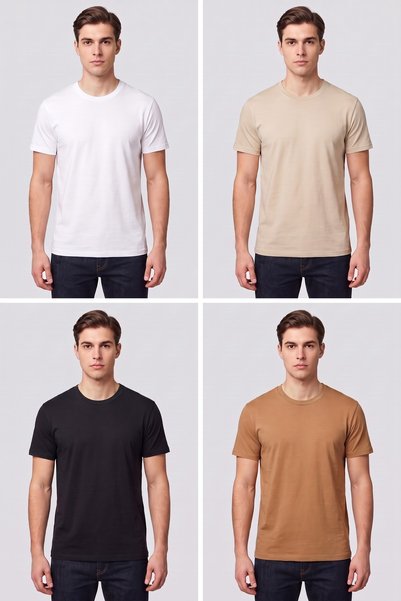 Stoykis Men's Earth Black Brown Khaki White 100% Cotton 5-Piece T-Shirt Pack Regular Fit