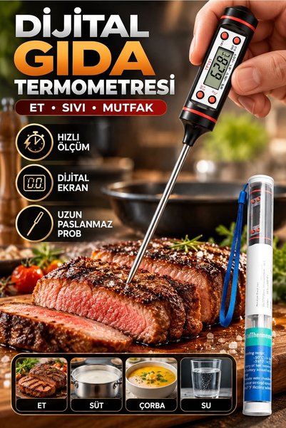 İndirimKap Dijital Gıda Termometersi Sıvı Gıda,et,su,süt Yiyecek Sıcaklık Ölç...
