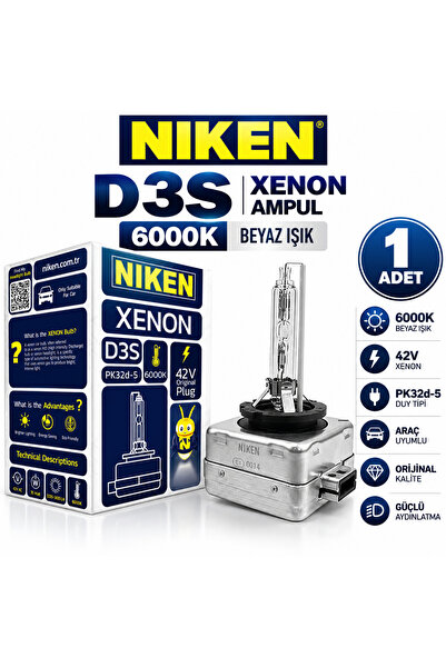 Niken D3S 6000K Beyaz XENON Far Ampulü, 42V, 35W, PK32d-5, 6000K