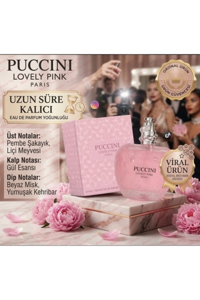 PUCCİNİ Lovely Pink EDP 100 ml Kadın Parfümü – Pembe Şakayık & Gül Esaslı Vir...
