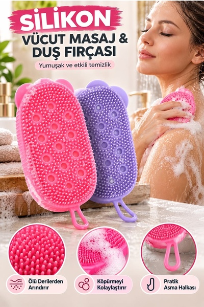 İndirimKap Banyo Hamam Lifi Silikon Sünger Hazneli Vücut Kesesi Masajlı Yumuş...