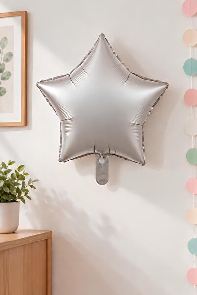 Patladı Gitti Mat Gri  Yıldız Folyo Balon 45 cm - Bebek Çocuk Parti Kutlama