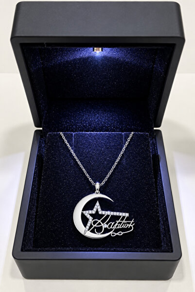 ÇEKİRDEK JEWELRY Işıklı Hediye Kutulu 925 Ayar Gümüş Atatürk İmzalı Ay Yıldız...