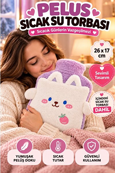 Kitchen Beauty Peluş Kılıflı Çilek Emojili Tavşan Sıcak Su Torbası Cepli El Geçmeli Sıcak Su Torbası El Isıtıcı