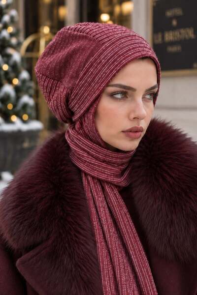 Aişe tesettür Bordo Desen Tesettür Bere