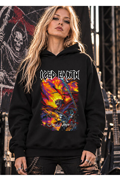 BUTSHIRT ‘ICED EARTH – The Dark Saga‘ Baskılı Unisex Kapüşonlu DAR Kesim Sweatshirt
