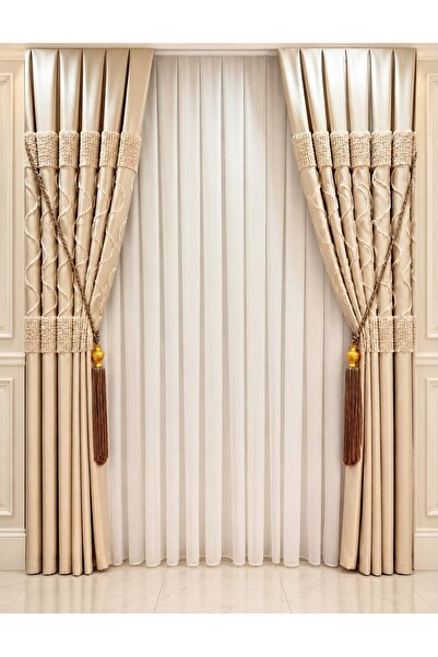 GACALLAR HOUSE İPEK BAMBU ŞANTUKLU DÖKÜMLÜ AĞIR GRAMAJLI 1/3 SIK PİLELİ TÜL P...