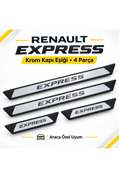 CarEste Renault Express Yazılı Krom Kapı Eşiği 4 Parça Paslanmaz Çelik