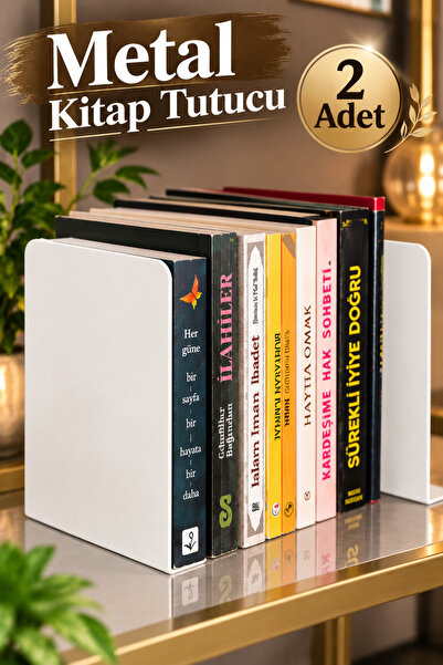 VENON 2 Adet || BEYAZ || Düz Model Metal Kitap Desteği Kitap Tutucu Dekoratif...