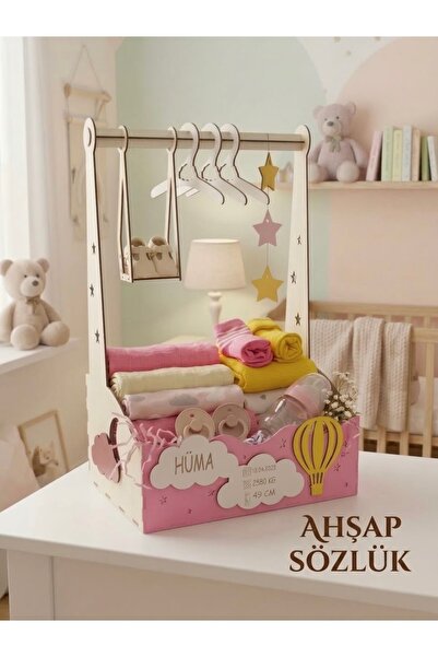 ahşap sözlük Ahşap Yenidoğan-Bebek Hediye Sepeti-Kırk Sepeti-Anı Sepeti- Baby...