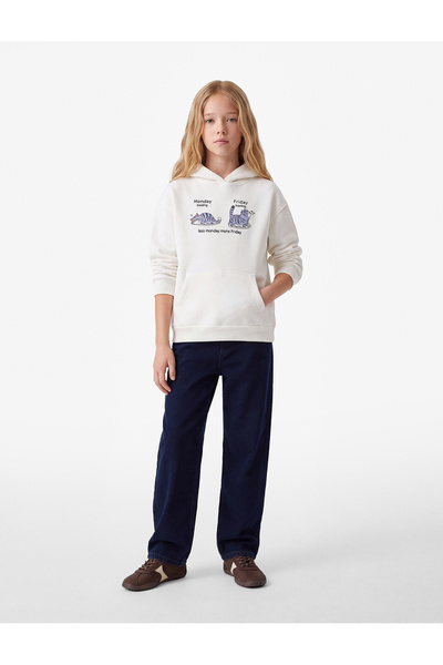 Koton Cat Printed Hooded Sweatshirt with Pockets and Long Sleeves