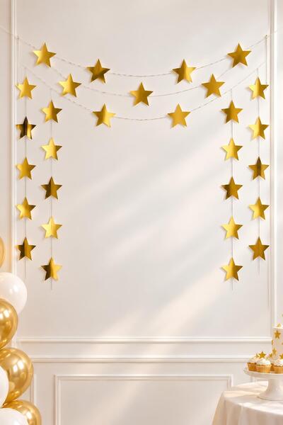 Patladı Gitti Yıldız Gold Altın Süs İpe Dizili 4 Metre Uzayan Parti Ramazan B...