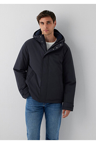 Mavi Kapüşonlu Lacivert Şişme Mont Loose Fit / Bol Rahat Kesim 0110833-91564