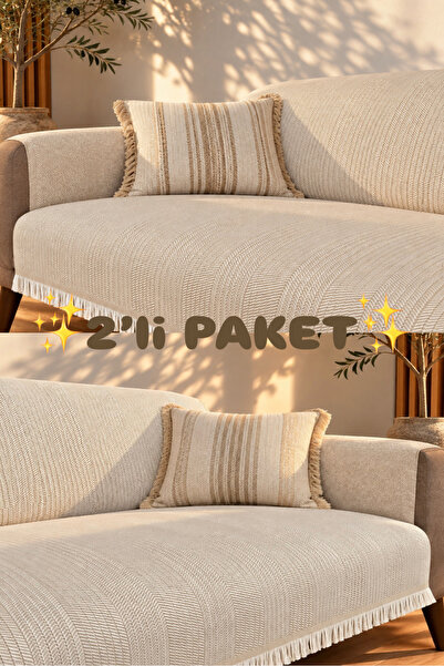 Miracolo Home 2’li Paket 170x210 cm Pamuklu Koltuk Kanepe Çekyat Örtüsü Önden...