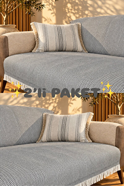 Miracolo Home 2’li Paket 170x210 cm Pamuklu Koltuk Kanepe Çekyat Örtüsü Önden...