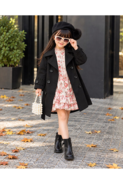 KOKOŞ BEBEK Girl's Gabardine Trench Dress with Hat 3-Piece Set - Age 3/12 - 3...