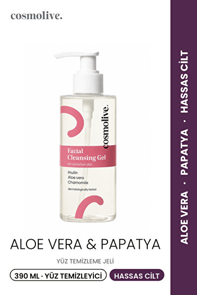 Cosmolive Yüz Temizleyici 390 ml | Hassas Ciltler | Aloe Vera & Papatya | Göz...