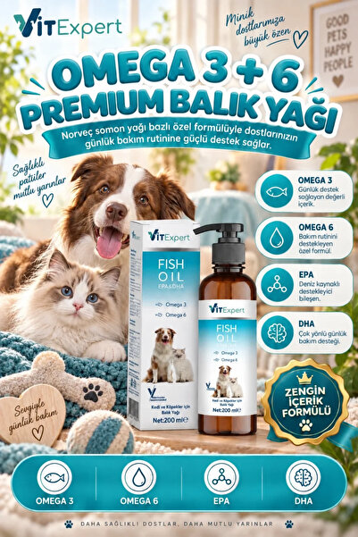 Vitexpert Kedi Köpek Fish Oil Norveç Somon Yağı Omega 3 ve 6 Takviyesi EPA DH...