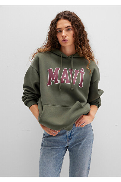 Mavi Women's Khaki Green m 1600361 -71581 Hooded Sweatshirt