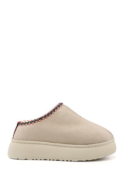 GÖNDERİ(R) Women's Beige Suede W Tazz Thick Soled Fur Slippers