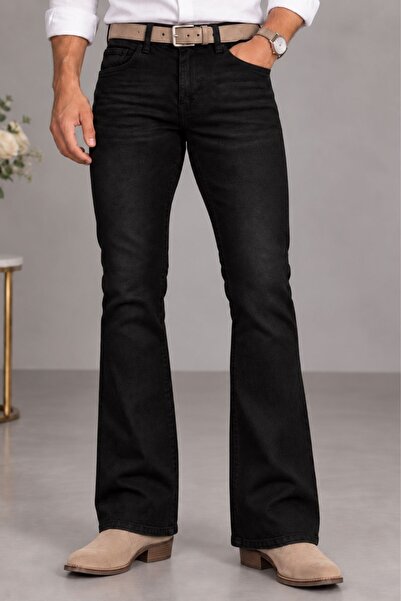 CEDY DENIM Premium Seri: Erkek Retro Flare Bootcut Jean - Geniş Paça Taşlanmı...