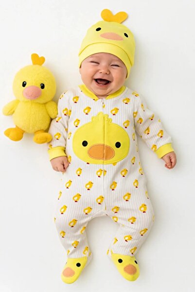 ENİA BABY Kız Erkek Bebek Civcivli Tulum 2 Parça Şapkalı Oyuncak Dahil Değild...