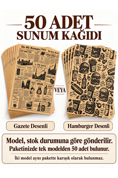 Pazar Kapısı 50 Adet Vintage Gazete Desenli Sunumluk Kağıt – Retro Kraft Tabak Altlığı ve Masa Servis Kağıdı