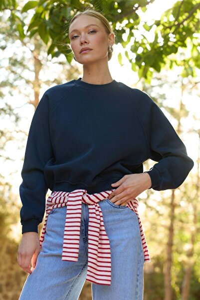 Fulla Moda 3 İplik Basic Bisiklet Yaka Oversize Sweatshirt
