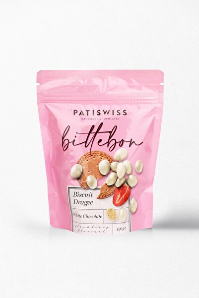 Patiswiss Bittebon Çilek Aromalı Beyaz Çikolatalı Bisküvi Draje, 120G