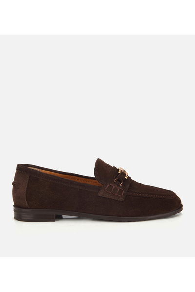 Hotiç Kadın Süet Deri Kahverengi Toka Detaylı Klasik Loafer
