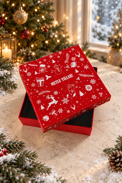 KOLİX Set of 3 Christmas Gift Boxes 20X20 cm Grinding Box New Year Pine Tree Decorative Box