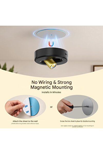 Shuniu Spoturi LED fără fir cu baterie de 4000mAh, telecomandă, 3 culori de lumină, variator de intensitate, temporizator, 360 °   Suport magnetic rotativ, USB-C, pentru tablouri și plante, negru