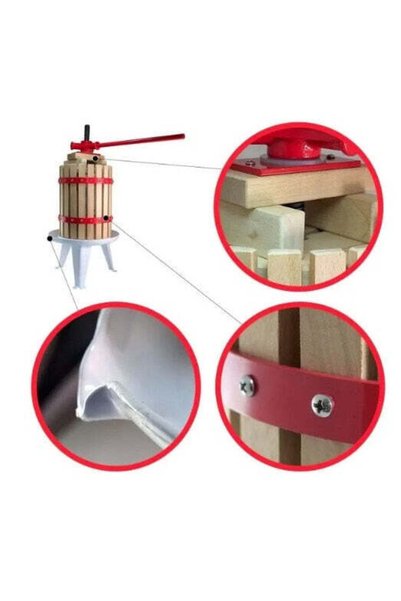 Rotor Teasc manual FP-6 pentru struguri și fructe, 6 L, stejar, sac de filtrare inclus