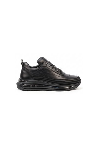 Generic Brand 1088 BLACK KHAKI LEATHER SNEAKERS