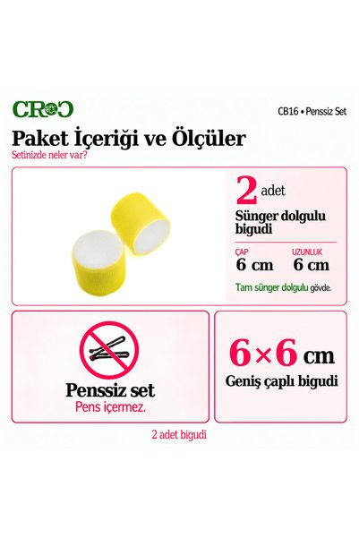 Croc CB16 Sarı Çap:6Cm 2li Bigudi Cırtlı Saç Bigudisi