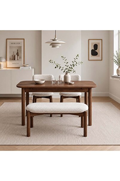 Uvi Collection VİNA LUXE AÇILIR MUTFAK MASA TAKIMI, MDF CEVİZ (1 Masa + 2 San...