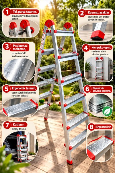 DOĞRULAR Çift Çıkışlı 6 Basamaklı Metal Merdiven