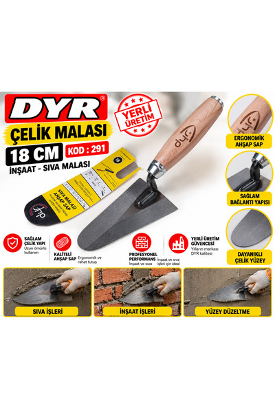 Duyar Dyr Çelik Sıva Malası Ahşap Saplı 18 Cm Ürün Kodu :291 -1 Adet Gönderilir