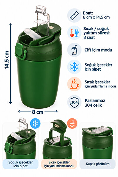 Emofom Nova Termos Kahve Bardak 350 ml Paslanmaz Çelik Çift Bariyerli Seyahat...