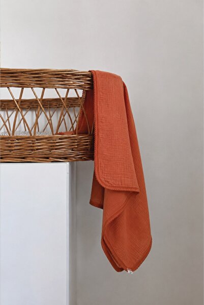 Cigit Lace Embroidered Tekkat Organic Muslin Blanket 100X100 cm +/- 3 cm Rust